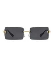 1pc Fashionable Ocean Slice Small Frame Rimless Square Fashion Glasses - Black - View 2