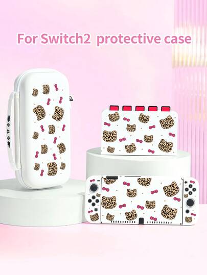 1pc Leopard Print Cat Eye Bow Design Protective Case, Compatible With Switch 2 (2025), Switch NS/Switch OLED/Lite, Suitable For Switch 2 Game Console Accessories, Storage Bag, Switch Protective Case, Romantic Gift For Switch Players