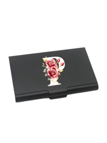 Thick Aluminum Alloy Postcard Box With Red Flowers And White Letters A-Z Printed On It,Thick Aluminum Alloy Postcard Box, Large Capacity Unisex Card Case | Custom Initial Gift For Friends, Colleagues, Boss, Boyfriend, Girlfriend | Travel Essential - Multicolor - View 19