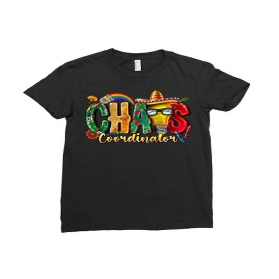 Camiseta ajustada para mujer "Coordinador de Caos" con diseño artístico de sol y luna, suave y transpirable, cuello redondo, manga corta, tejido ligero para todas las estaciones, regalo ideal de Navidad, camiseta deportiva, estilo Y2K - Multicolor - Ver 1