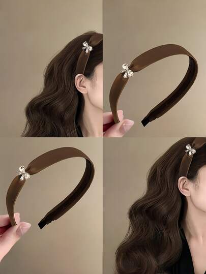 Elegant Crystal Bow Headband, Minimalist Luxury Headband, Versatile For Outdoor Wear, Hair Accessory To Prevent Flyaways And Increase Hair Volume