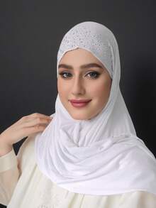 1pc Women's Popular Crystal Solid Color Knitted Headscarf Shawl, Soft Hijab Scarf, Casual Long Scarf - A - View 22