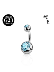 1pc Titanium Alloy Pink And Blue Cubic Zirconia Women's Belly Ring, 14G Short Belly Piercing Jewelry, Internal Threaded Belly Ring 6/8/10/12/14/16mm - Silver - View 16