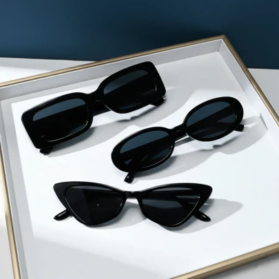 Gafas de moda clásicas decorativas de montura combinada rectangular y ovalada de ojo de gato, de plástico, para uso al aire libre y viajes