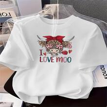 Camiseta de manga corta para mujer con estampado moderno, cuello redondo, suave y transpirable, ideal para el uso diario, esencial para damas con estilo - Multicolor - Ver 1