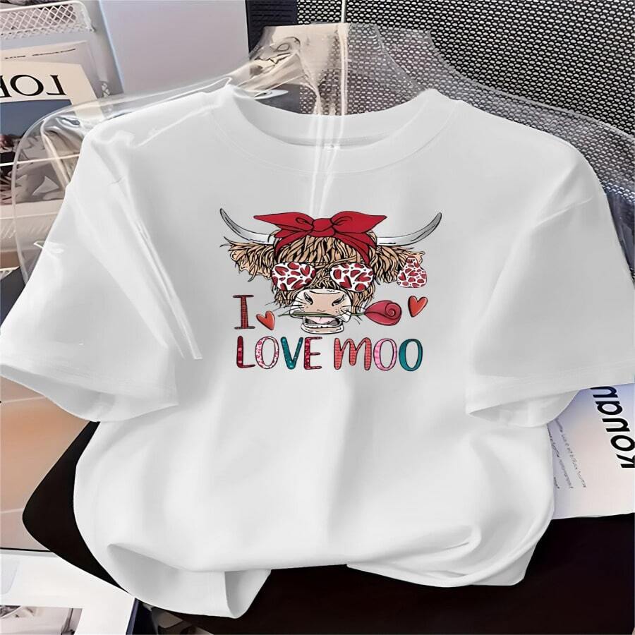 Camiseta de manga corta para mujer con estampado moderno, cuello redondo, suave y transpirable, ideal para el uso diario, esencial para damas con estilo - Multicolor - Ver 1