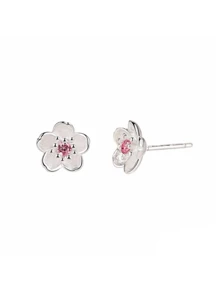Elegant Pink Peach Blossom Pure Silver Jewelry Set, Romantic Floral Necklace & Earrings, Gift Box For Girlfriend - Pink - View 7