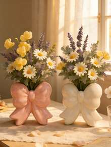Fashionable Polyresin Bow Vase - Multifunctional Decorative Vase Suitable For Living Room Coffee Table, Bedroom Vanity, Bathroom Countertop And Dorm - Suitable For Fresh Flowers, Eucalyptus Branches And Artificial Flowers - Accented In Pink And White, Complementing Your Cozy, Minimalist Or Bohemian Home Decor - A - View 2