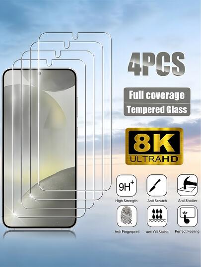 4 PIEZAS Película protectora de pantalla de vidrio templado HD totalmente cubierta compatible con Samsung Galaxy S26 A57 A37/Compatible con Xiaomi 15T Poco X7 Pro/Note 15/Compatible con iPhone 17 Pro Max 16/Honor X9D Hay múltiples modelos disponibles, con protección anti-caída, no frágil, vidrio templado sin burbujas, fácil de ajustar, resistente y duradero