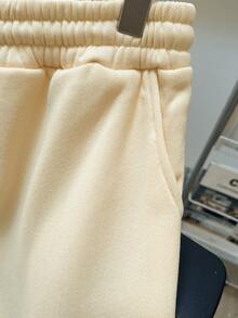 Los Angeles LA Men's Casual Sweatpants With Pocket, Flannel, Regular Fit, And Drawstring - 杏色 - 查看 4