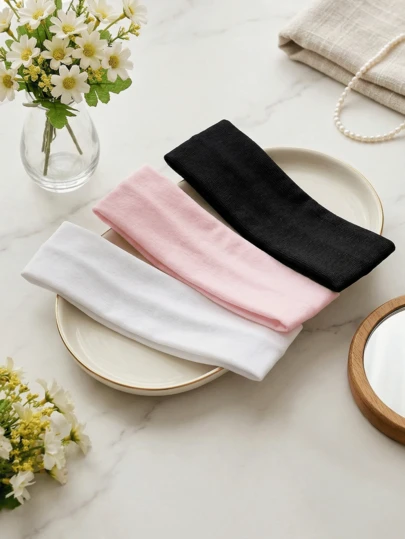 1/3pcs Women Sports Headband Wide Non-Slip - Soft Elastic Hairband Suitable For Yoga, Running, Workout And Washing Face, Solid Color Elastic Hair Accessories (Black, White, Pink)