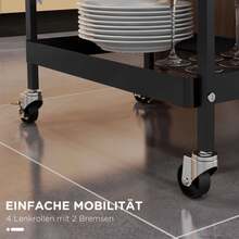 Rolling Trolley With Drawers And Shelves, Kitchen Trolley, Storage Trolley With Hooks, Ideal As An Extra Serving Cart In The Kitchen Or Living Room, In Black Steel. - Black - View 8