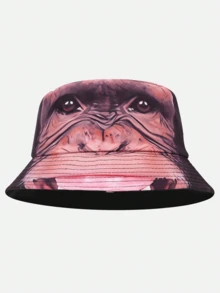 1pc Reversible Funny Animal Print Bucket Hat, Unisex Sun Protection Novelty Cap - Multicolor - View 4