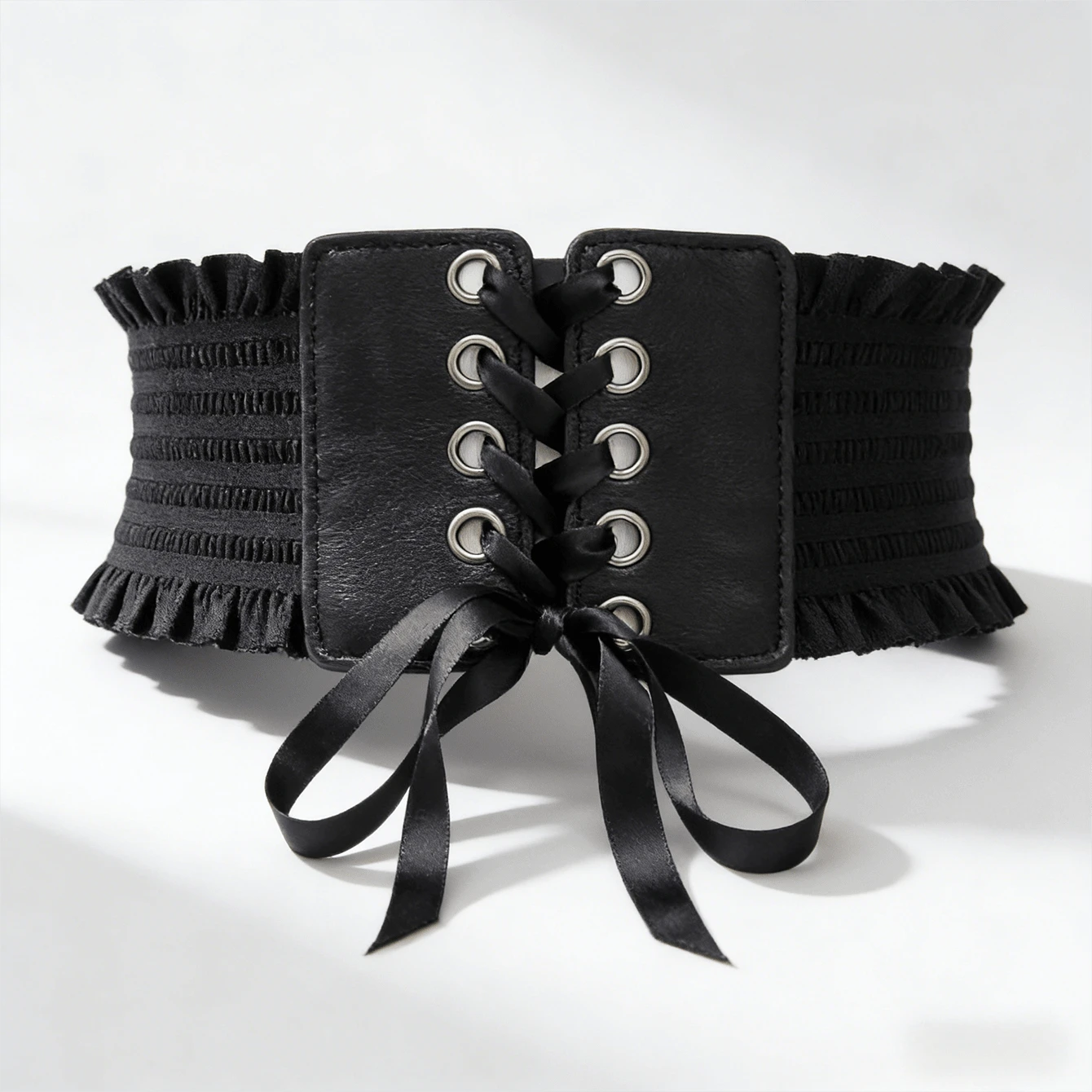 1件装女士复古系带宽腰带，黑色弹力束腰带，哥特风格，适合搭配连衣裙和外套 - 彩色 - 查看 1