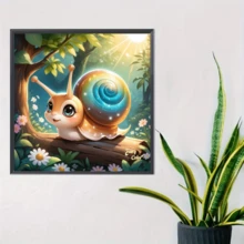 1件套全新卡通蜗牛主题钻石画套装，5D圆形水晶钻石马赛克DIY工艺品，适合制作手工礼品，装饰客厅、卧室，可用于宰牲节、父亲节、母亲节、婚礼、五一劳动节、复活节、圣诞节、情人节等场合，无框。 - 查看 8