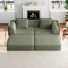 [Patented Design] 2-In-1 Chenille Sofa Bed With Storage In Armrests, Three Metal Frames, Multiple Configuration Options. - 綠色 - 查看 4