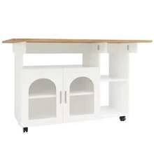 Kitchen Island, Modern Kitchen Island, Cabinets, Removable Serving Cart, Sideboard, Wood-Effect Serving Cart, Buffet, Multifunctional Table With Storage Space, White - White - View 8