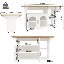 Kitchen Island, Modern Kitchen Island, Cabinets, Removable Serving Cart, Sideboard, Wood-Effect Serving Cart, Buffet, Multifunctional Table With Storage Space, White - White - View 4