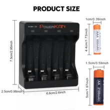 POWERKAN AA/AAA电池充电套装：4槽独立高速USB充电器+1.2V可充电电池（4节AA电池+4节AAA电池），家用电子产品必备套装，即买即用 - 是 - 查看 9