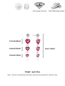 Heart Pendant & Silver Heart Stud Earrings, Versatile For Daily Wear And Party - Hot Pink - View 11