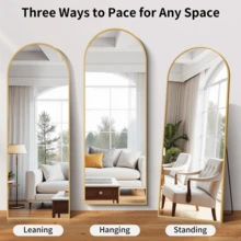 64.1"X21" Arched Modern Full Length Mirror Free Standing Floor Mirror With Aluminum Frame, Gold - 金子 - 查看 6