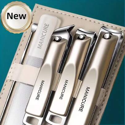 J·FOCUS 5pcs Professional Manicure & Pedicure Set, Includes Nail Clipper, Nail File And Ear Pick, With Portable Storage Box, Practical Gift Set (Suitable For Men, Women And Elderly), Home Beauty Care Kit, Travel-Friendly Box, Fashionable Design