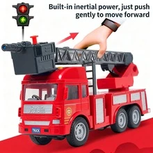 玩具，儿童玩具，玩具车，消防车，救援车，玩具消防车，惯性动力推拉式，带灯光和音乐，儿童消防车，红色，节日礼物，生日礼物，儿童游戏，圣诞节，万圣节，节日玩具，男孩礼物 - 彩色 - 查看 6