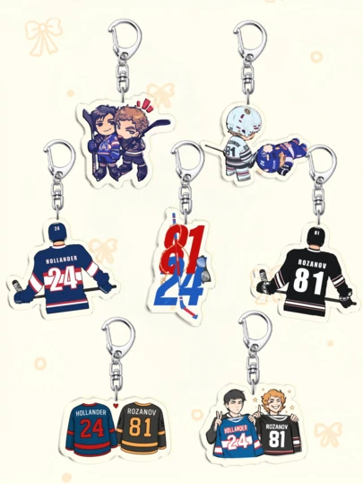 1/7pcs Cute Heated Rivalry & Intense Competition Themed Cartoon Character Acrylic Keychain, Fierce Competition, Ice Hockey Related CP Keychain, Shane, ILYA, Skip 2D Figure, Movie & TV Series Merchandise, Bag Charm, Car Key Decor, Backpack Pendant, Collectible Hanging Ornament, Perfect Birthday Gift, Party Favor & Presents For Fans & Sports Enthusiasts.