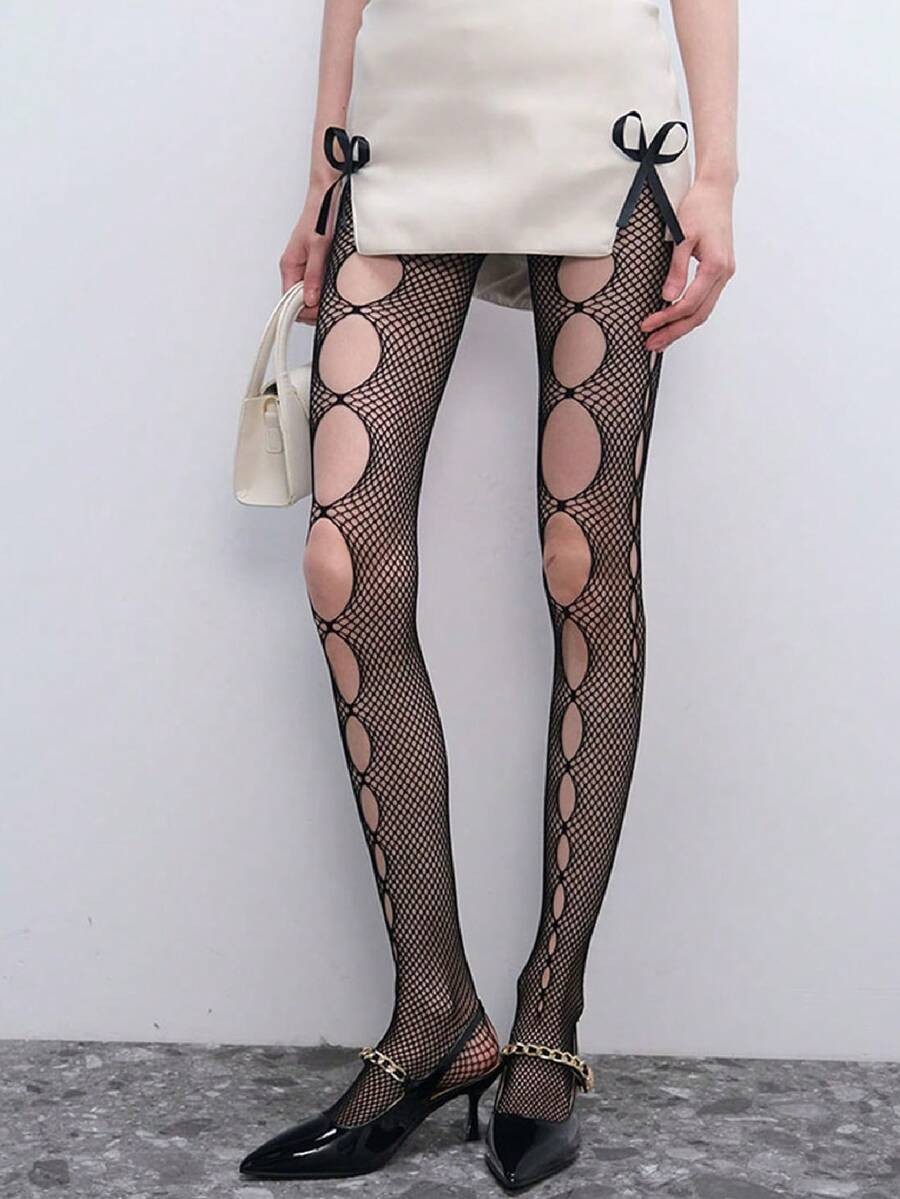 1 Pair Women's Lace Pantyhose Tights, Fishnet Stockings, High Waist Slimming Fit, Plus Size Fishnet Jacquard Leggings, Suitable For Various Occasions - Multicolor - View 1