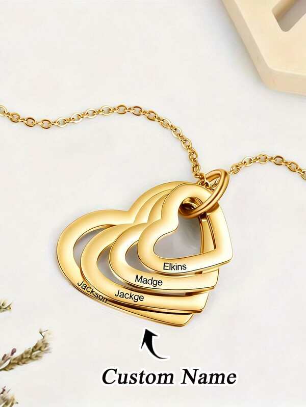 1 pièce Collier personnalisé en acier inoxydable doré avec gravure personnalisée 1-4 noms, pendentif en forme de cœur multicouche. Cadeau pour femmes pour les fêtes, l'anniversaire, la Fête des Mères, la Saint-Valentin. Mode, mode automne, casual, rétro, style simple, personnalisation simple, cadeau unique, petite amie, mère, cadeau idéal, anniversaire, port quotidien, bal de promo, Fête des Mères, Saint-Valentin, remise des diplômes, mariage, bijoux et montres, automne chic, collier en acier inoxydable avec nom personnalisé