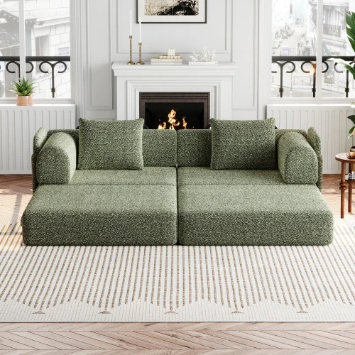 [Patented Design] 2-In-1 Chenille Sofa Bed With Storage In Armrests, Three Metal Frames, Multiple Configuration Options. - 綠色 - 查看 1