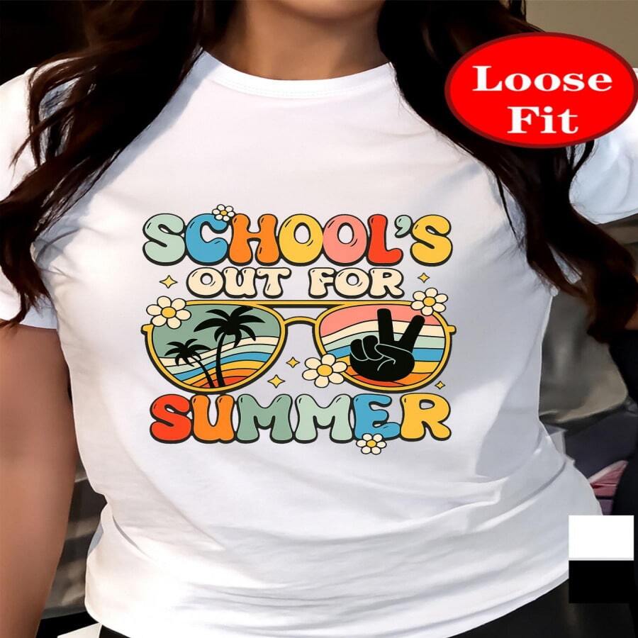 Durante las vacaciones de verano, "Estoy de vacaciones", con una camiseta de manga corta estampada y cuello redondo, perfecta para un look casual de primavera y verano, disponible en tallas grandes para mujer. - Multicolor - Ver 1