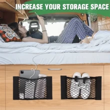 No Drill Adhesive Wall Mounted Mesh Storage Bag | Suitable For Cabinet Doors, Car Trunks, Under Sinks, RVs And Camping Vehicles - View 4