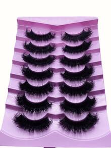 New 7 Pairs Set Of 9D Voluminous 16-25mm Synthetic Mink False Eyelashes. Fluffy And Dense For A Dramatic Effect. Thick, Lengthening And Reusable False Lashes To Create Captivating Eyes. - Black - View 2