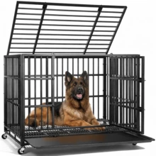 VOWNER Heavy Duty Indestructible Dog Crate, High Anxiety Dog Crate, Escape Proof Dog Cage Kennel With 4 Lockable Wheels, Double Sturdy Locks, Double Door And Removable Tray Design, For Large Dogs - 黑色 - 查看 11