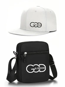 Set de 1 pieza/2 piezas de gorra de béisbol y bolso bandolera con estampado gráfico "DIOS ES BUENO", moda urbana para deportes al aire libre con visera plana ajustable, adecuado para uso diario, regalo para ti y tus amigos - Multicolor - Ver 10