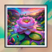 1件装全新荷塘主题钻石画套装，5D圆形水晶钻石马赛克DIY工艺品，适合制作手工礼品，装饰客厅、卧室，可用于宰牲节、父亲节、母亲节、婚礼季、五一劳动节、复活节、圣诞节、情人节等场合，无框。 - 查看 3