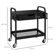 Rolling Trolley With Drawers And Shelves, Kitchen Trolley, Storage Trolley With Hooks, Ideal As An Extra Serving Cart In The Kitchen Or Living Room, In Black Steel. - Black - View 2