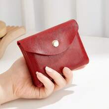 Bolso de embrague compacto y portátil de doble capa, de unicolor y simple, de moda para mujeres. Cartera mini, cartera, monedero - Burdeos - Ver 9