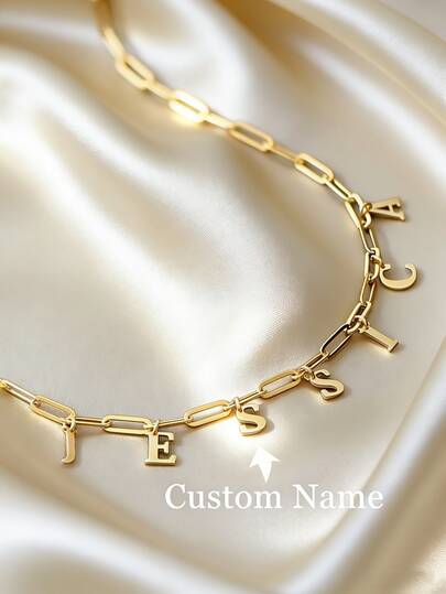 1 chiếc vòng cổ chữ cái tối giản khắc tên theo yêu cầu - Quà tặng trang sức khắc tên cá nhân, phù hợp cho nữ, quà Giáng sinh/quà tặng mẹ/bạn gái | Quà tặng Ngày Valentine/Ngày của Mẹ/sinh nhật (Dây chuyền kẹp giấy, chất liệu thép không gỉ), trang sức, lựa chọn theo mùa, vòng cổ thép không gỉ khắc tên theo yêu cầu, mặt dây chuyền khắc tên cá nhân.