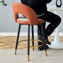 360° Swivel Bar Stool. Light Grey And Brown Cushion, PU Material, Comfortable Padded Bar Stool, Ideal For Bars, Restaurants, Kitchens, Terraces, Etc. One Box Contains 2 Cushions. - 棕色 - View 8