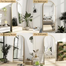 64.1"X21" Arched Modern Full Length Mirror Free Standing Floor Mirror With Aluminum Frame, Gold - 金子 - 查看 4