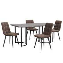 Dining Table And Chair Set (5 Pieces), Table With 4 Chairs, Modern Kitchen Table And Chair Set, 140 X 80 Cm Table, Black Metal Table Legs, Grey MDF Tabletop, Brown Velvet Dining Chairs - Grey - View 2