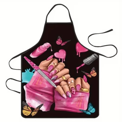 1pc Unisex Kitchen Apron With Hand, Butterfly, Nail Polish Pattern, Cooking Protective Apron For Kitchen Work, Apron