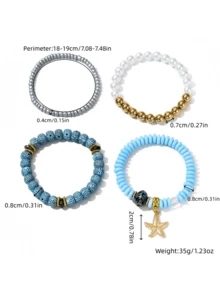 4pcs Summer Beach Starfish Beaded Bracelet Set, Suitable For Women Holiday Beach Outing Accessories, Bohemian Style Multi-Layer Stacking Colorful Friendship Bracelets, Best Gift For Friends - Multicolor - View 2