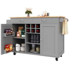Modern Kitchen Island Table (102*45*92 Cm), Kitchen Cabinet, Dining Room Cabinet, Wooden Dining Cart, Buffet Table, Multifunctional Dining Table With Storage, Grey - Grey - View 10
