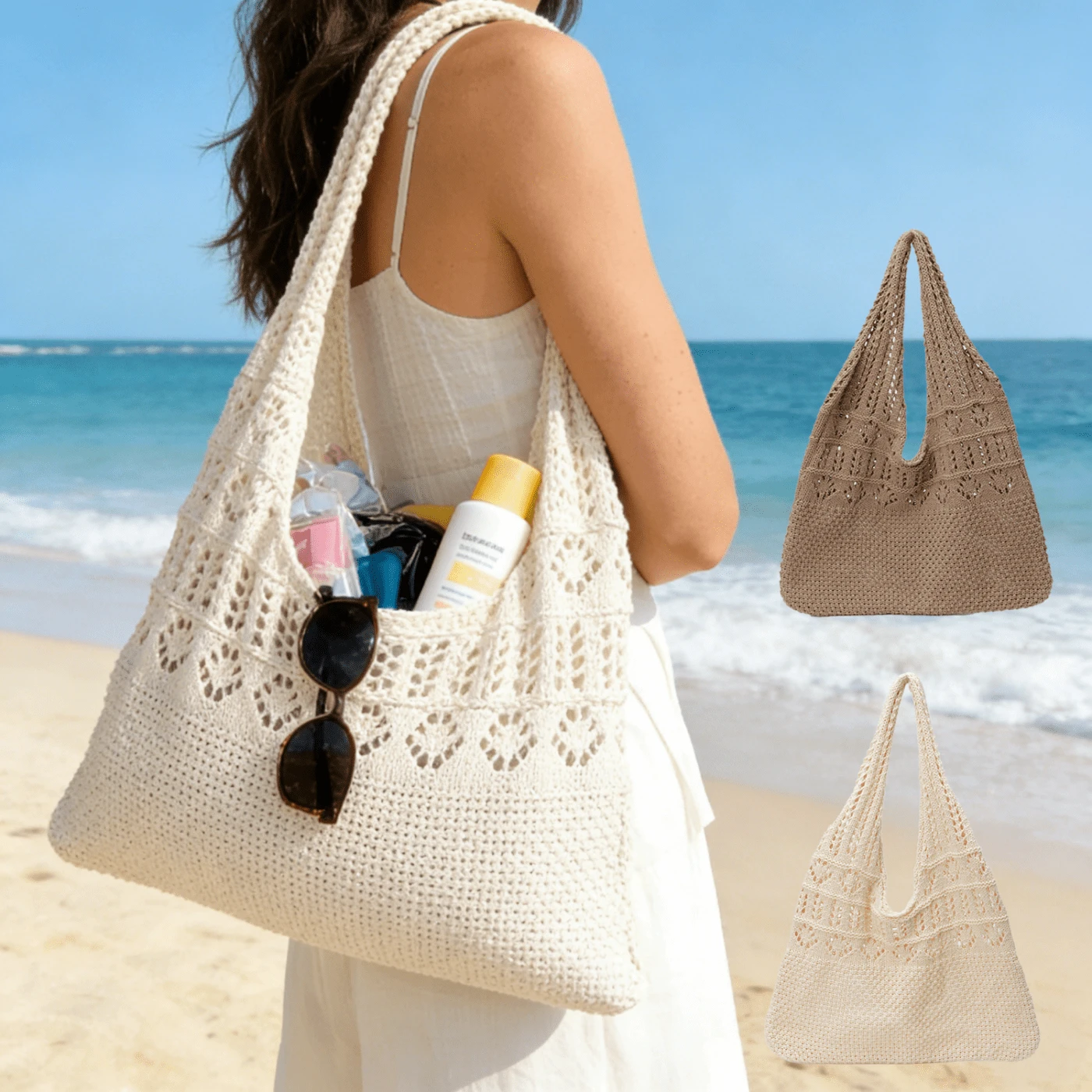 夏季度假沙滩包，大容量手提包，优雅女士时尚单肩包，旅行包，旅行必备品，伴娘礼品袋，大学生午餐包，商务女性