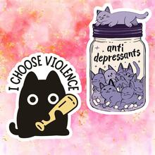 黑猫手持棒球棒，黄色文字，反紫猫图案，防水乙烯基贴纸 - 耐用哑光表面，自粘式保险杠贴纸，适用于汽车、窗户、笔记本电脑、卡车、瓶子 - 多用途耐用设计，汽车贴花 - 乙烯基 - 查看 9