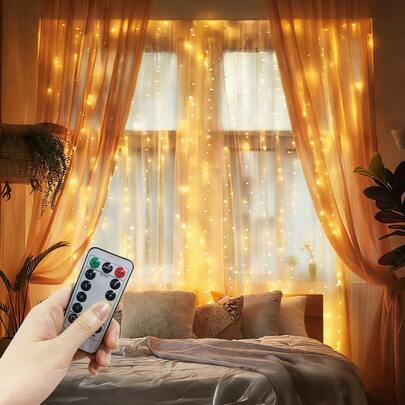 Dây đèn cổ tích lãng mạn, thích hợp cho hẹn hò, tỏ tình, sân thượng, sân vườn, tiệc sinh nhật, vòng hoa cổ tích, trang trí ngày lễ, Giáng sinh, Halloween, trang trí trong nhà/ngoài trời, đèn rèm với điều khiển từ xa 8 chế độ, tiệc cưới, Ngày Valentine.