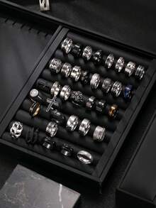 3/6/9/12/15件套不锈钢男士戒指套装，包含玫瑰花、十字架、铜币、扭纹、蜘蛛等元素，适合男士日常佩戴、节日、约会、订婚等场合。 - 彩色 - 查看 2